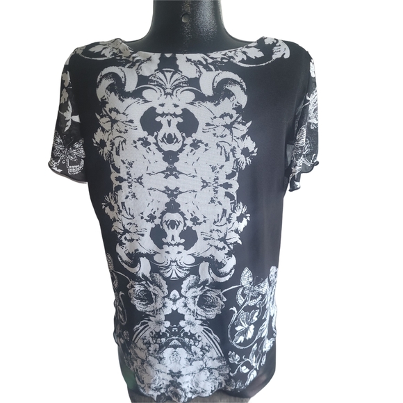 Laura Petites Black and White Short Sleeve Top XL - Picture 5 of 6